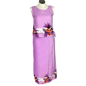 Hibiscus Collection Hawaii Women L Floral 2 Piece Wrap Skirt Set Purple